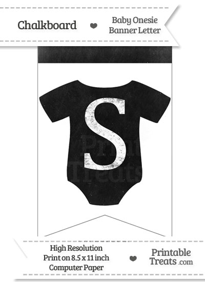 Dirty Chalkboard Baby Onesie Shaped Banner Letter S from PrintableTreats.com