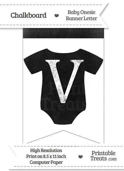 Dirty Chalkboard Baby Onesie Shaped Banner Letter V from PrintableTreats.com