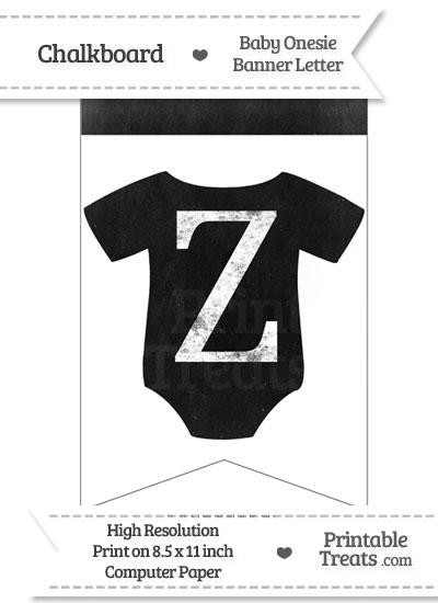 Dirty Chalkboard Baby Onesie Shaped Banner Letter Z from PrintableTreats.com