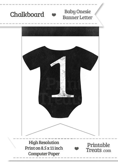 Dirty Chalkboard Baby Onesie Shaped Banner Number 1 from PrintableTreats.com