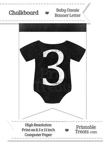 Dirty Chalkboard Baby Onesie Shaped Banner Number 3 from PrintableTreats.com