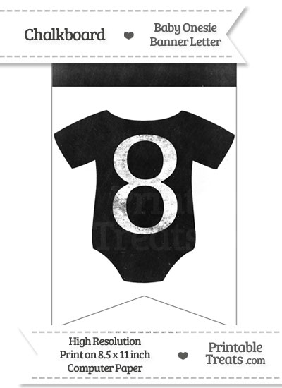 Dirty Chalkboard Baby Onesie Shaped Banner Number 8 from PrintableTreats.com