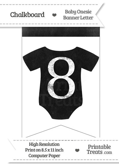 Dirty Chalkboard Baby Onesie Shaped Banner Number 8 from PrintableTreats.com