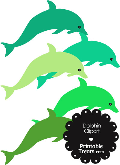 Dolphin Clipart in Shades of Green from PrintableTreats.com