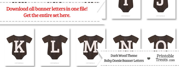 Dark Wood Baby Onesie Shaped Banner Letters Download from PrintableTreats.com