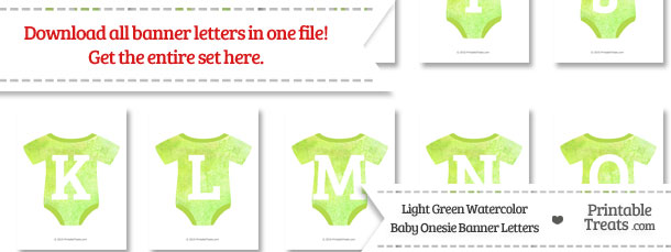 Light Green Watercolor Baby Onesie Shaped Banner Letters Download from PrintableTreats.com