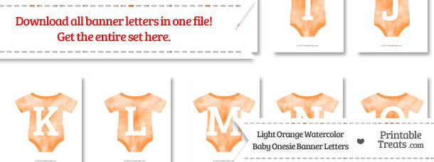 Light Orange Watercolor Baby Onesie Shaped Banner Letters Download from PrintableTreats.com
