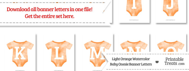 Light Orange Watercolor Baby Onesie Shaped Banner Letters Download from PrintableTreats.com