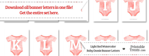 Light Red Watercolor Baby Onesie Shaped Banner Letters Download from PrintableTreats.com