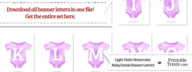 Light Violet Watercolor Baby Onesie Shaped Banner Letters Download from PrintableTreats.com