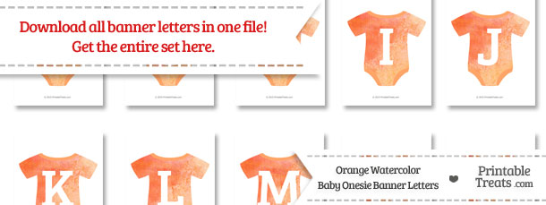 Orange Watercolor Baby Onesie Shaped Banner Letters Download from PrintableTreats.com