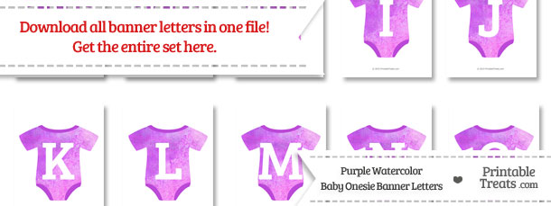 Purple Watercolor Baby Onesie Shaped Banner Letters Download from PrintableTreats.com