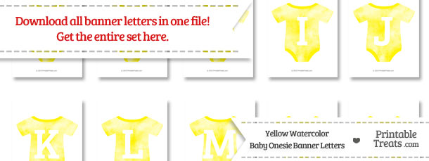 Yellow Watercolor Baby Onesie Shaped Banner Letters Download from PrintableTreats.com