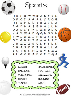 printable sports easy kids word search