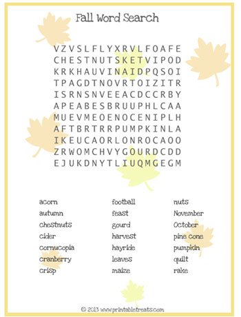 fall word search for kids printable