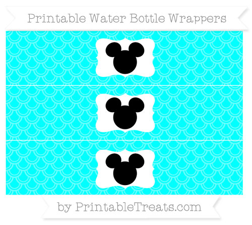 Free Aqua Blue Fish Scale Pattern Mickey Mouse Water Bottle Wrappers ...