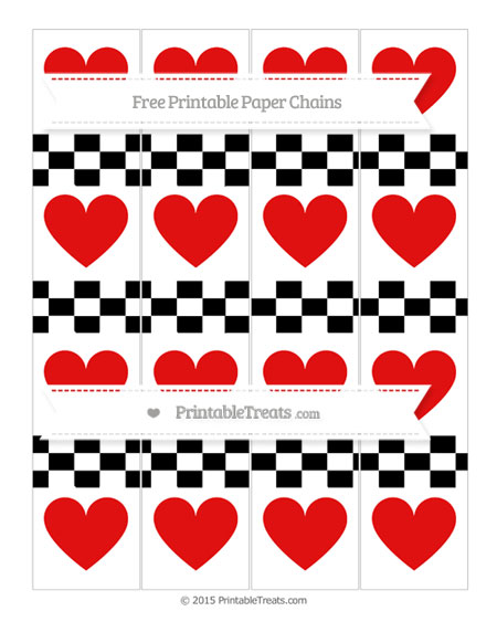 Black Checker Pattern Heart Paper Chains — Printable Treats.com