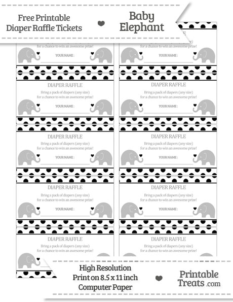 free black polka dot baby elephant diaper raffle tickets