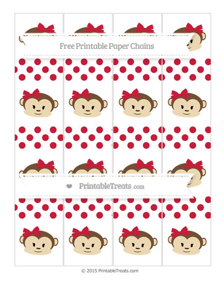 Cardinal Red Dotted Pattern Girl Monkey Paper Chains — Printable Treats.com