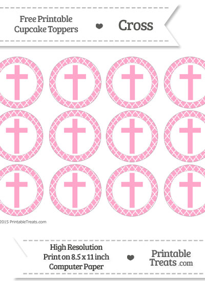 Free Carnation Pink Moroccan Tile Cross Cupcake Toppers