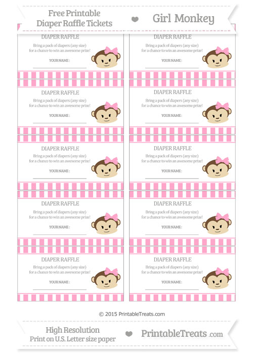 Free Carnation Pink Striped Girl Monkey Diaper Raffle Tickets ...