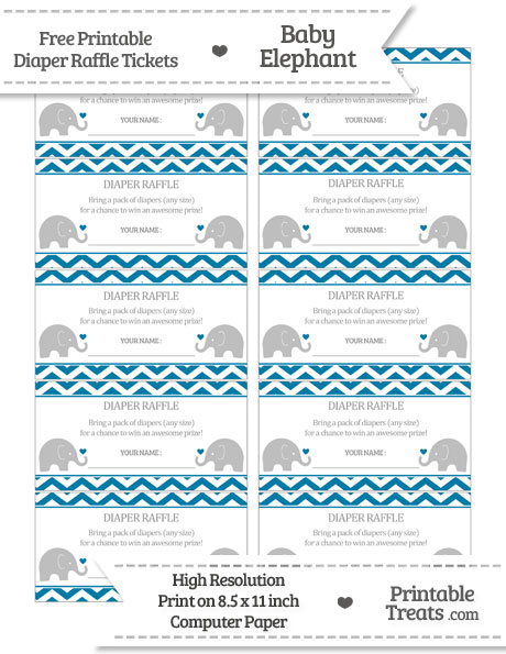 free cerulean blue chevron baby elephant diaper raffle tickets