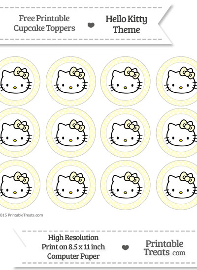 Free Cream Polka Dot Hello Kitty Cupcake Toppers — Printable Treats.com