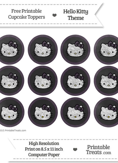 Free Dark Purple Chalk Theme Hello Kitty Cupcake Toppers — Printable ...