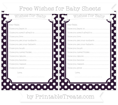 Free Dark Purple Polka Dot Wishes for Baby Sheets