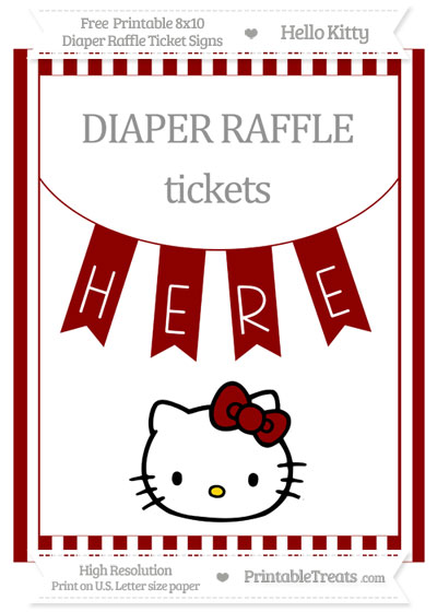 Hello Kitty Raffle Tickets Free Dark Red Striped Hello Kitty 8×10 Diaper Raffle Ticket Sign ...