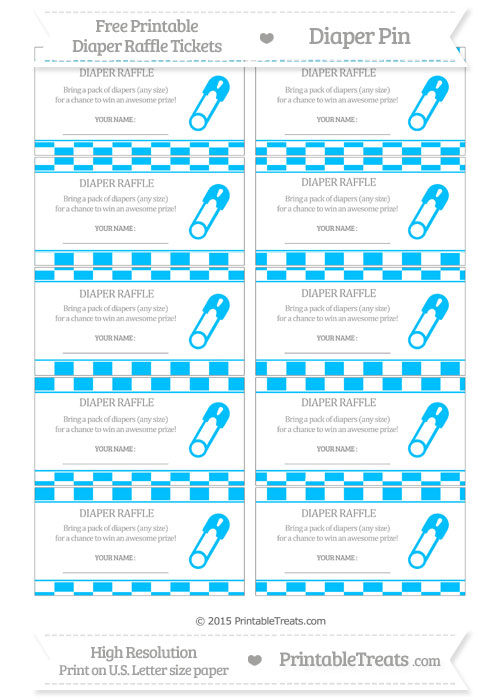 Free Deep Sky Blue Checker Pattern Diaper Pin Diaper Raffle Tickets