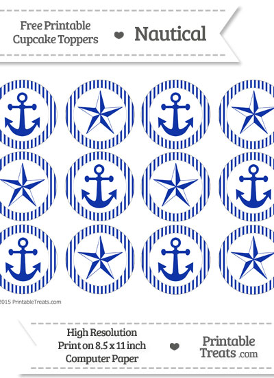 Free Egyptian Blue Striped Nautical Cupcake Toppers — Printable Treats.com
