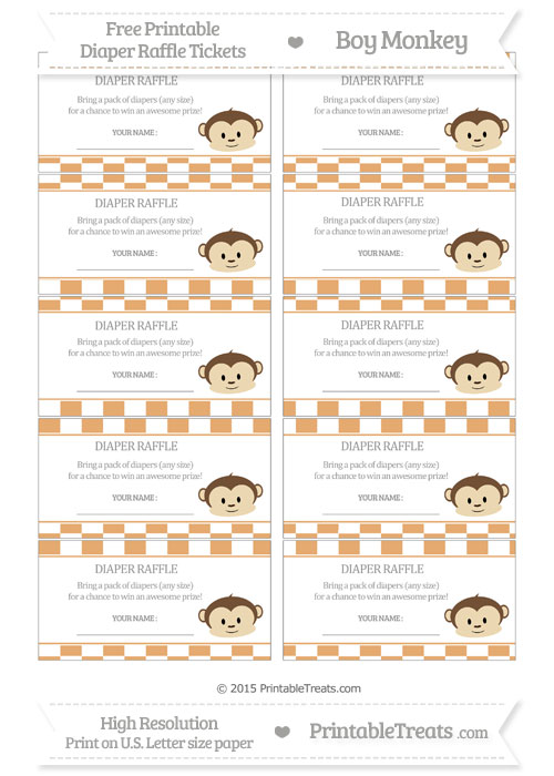 Free Fawn Checker Pattern Boy Monkey Diaper Raffle Tickets — Printable ...