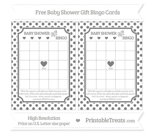 Grey Dotted Pattern Baby Shower Gift Bingo Cards — Printable Treats.com