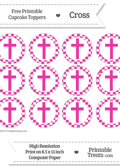Free Hot Pink Checker Pattern Cross Cupcake Toppers