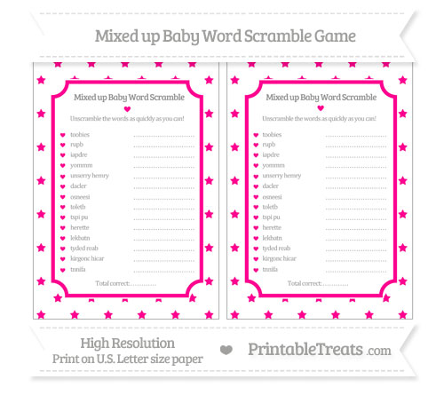 Free Magenta Star Pattern Mixed Up Baby Word Scramble Game