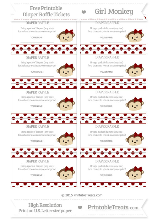 Free Maroon Polka Dot Girl Monkey Diaper Raffle Tickets — Printable ...