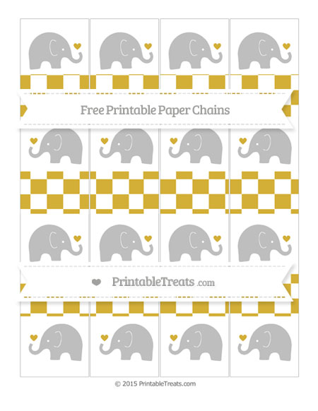 Free Metallic Gold Checker Pattern Baby Elephant Paper Chains