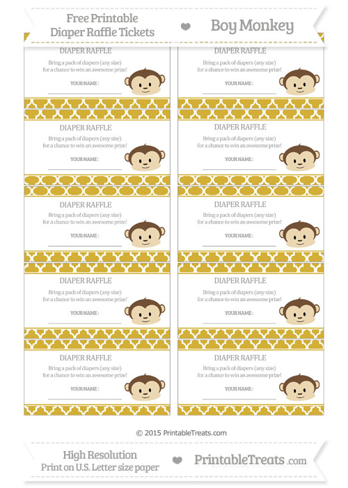 Free Metallic Gold Moroccan Tile Boy Monkey Diaper Raffle Tickets ...