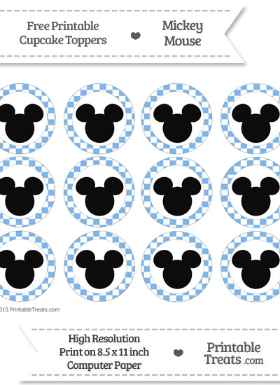 Free Pastel Blue Checker Pattern Mickey Mouse Cupcake Toppers