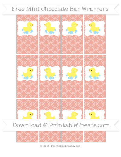Pastel Coral Fish Scale Pattern Baby Duck Mini Chocolate Bar Wrappers ...