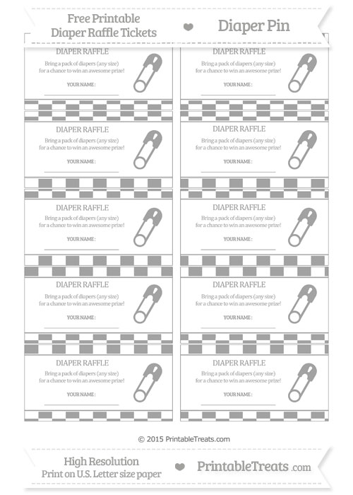 Free Pastel Grey Checker Pattern Diaper Pin Diaper Raffle Tickets