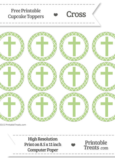 Free Pastel Light Green Moroccan Tile Cross Cupcake Toppers