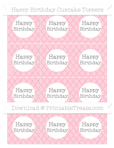 Pastel Light Pink Moroccan Tile Happy Birthday Cupcake Toppers ...