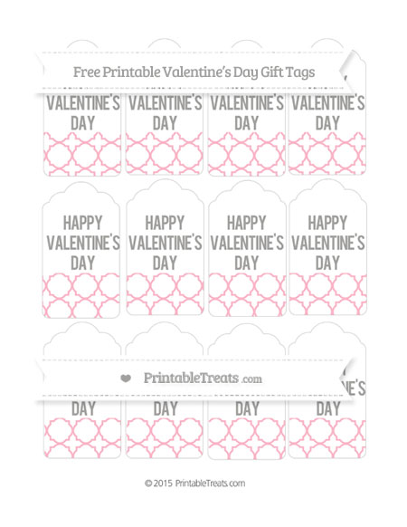 Free Pastel Light Pink Quatrefoil Pattern Valentine's Day Gift Tags