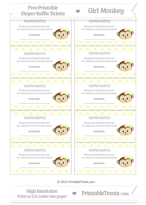 Free Pastel Light Yellow Polka Dot Girl Monkey Diaper Raffle Tickets ...