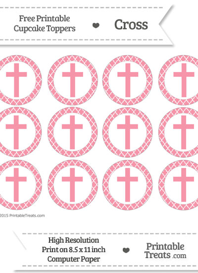 Free Pastel Pink Moroccan Tile Cross Cupcake Toppers