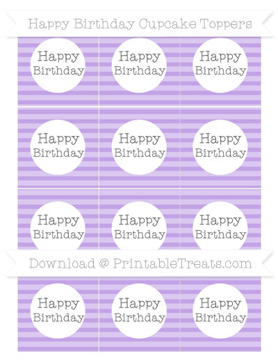 Free Pastel Purple Horizontal Striped Happy Birthday Cupcake Toppers