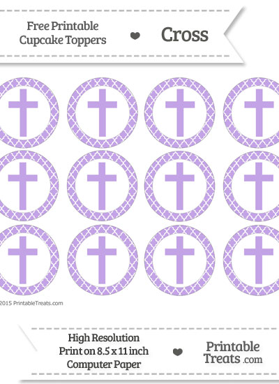 Free Pastel Purple Moroccan Tile Cross Cupcake Toppers