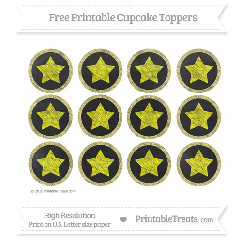 Free Pastel Yellow Chalk Style Star Theme Cupcake Toppers